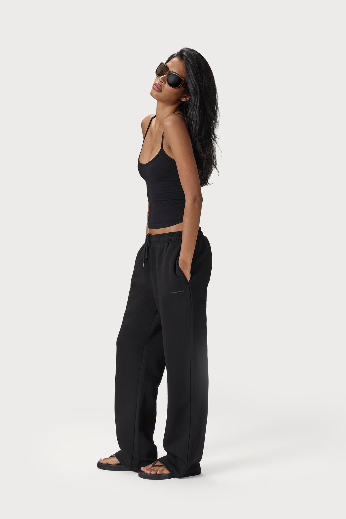 Classic Wide Leg Sweatpants in Washed Black