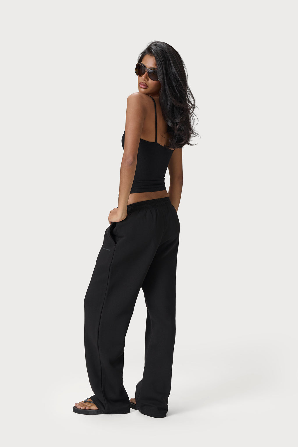 Classic Wide Leg Sweatpants in Washed Black