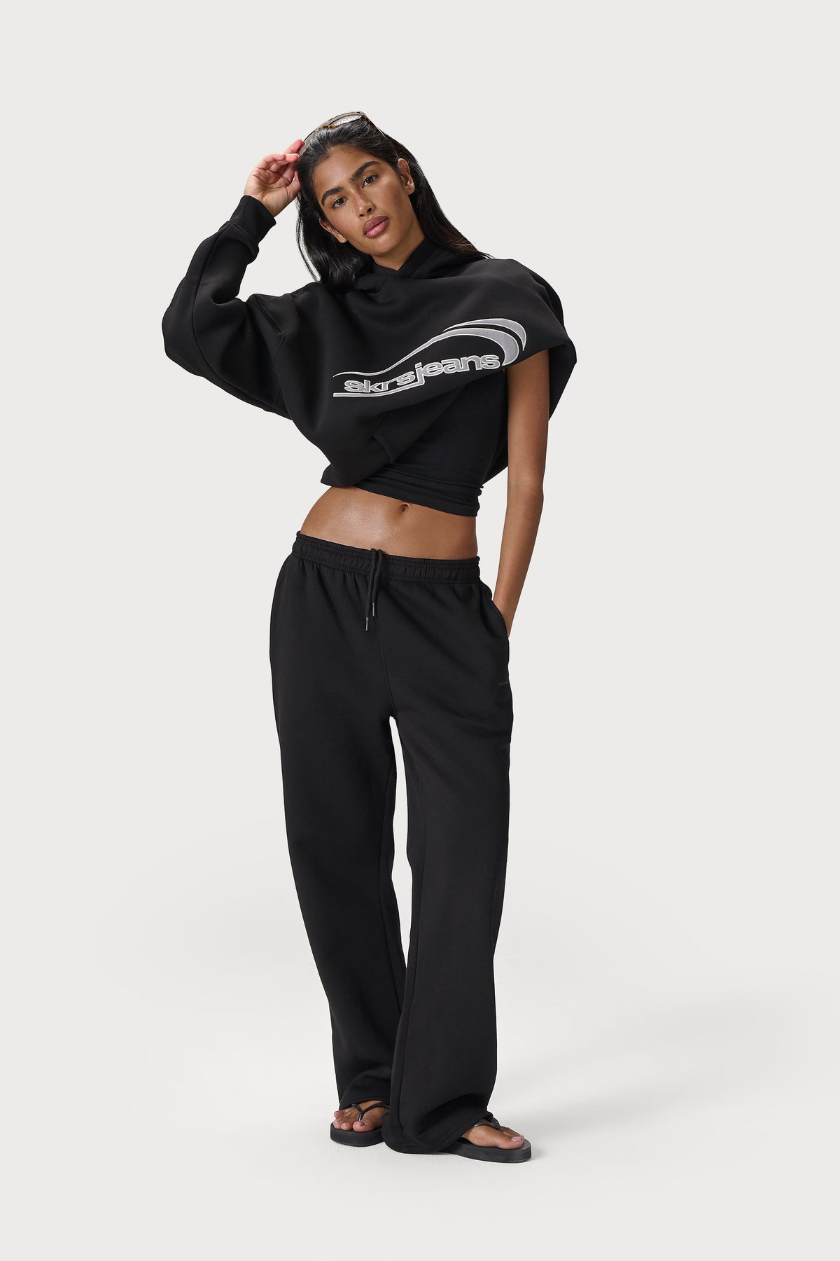 Classic Wide Leg Sweatpants in Washed Black
