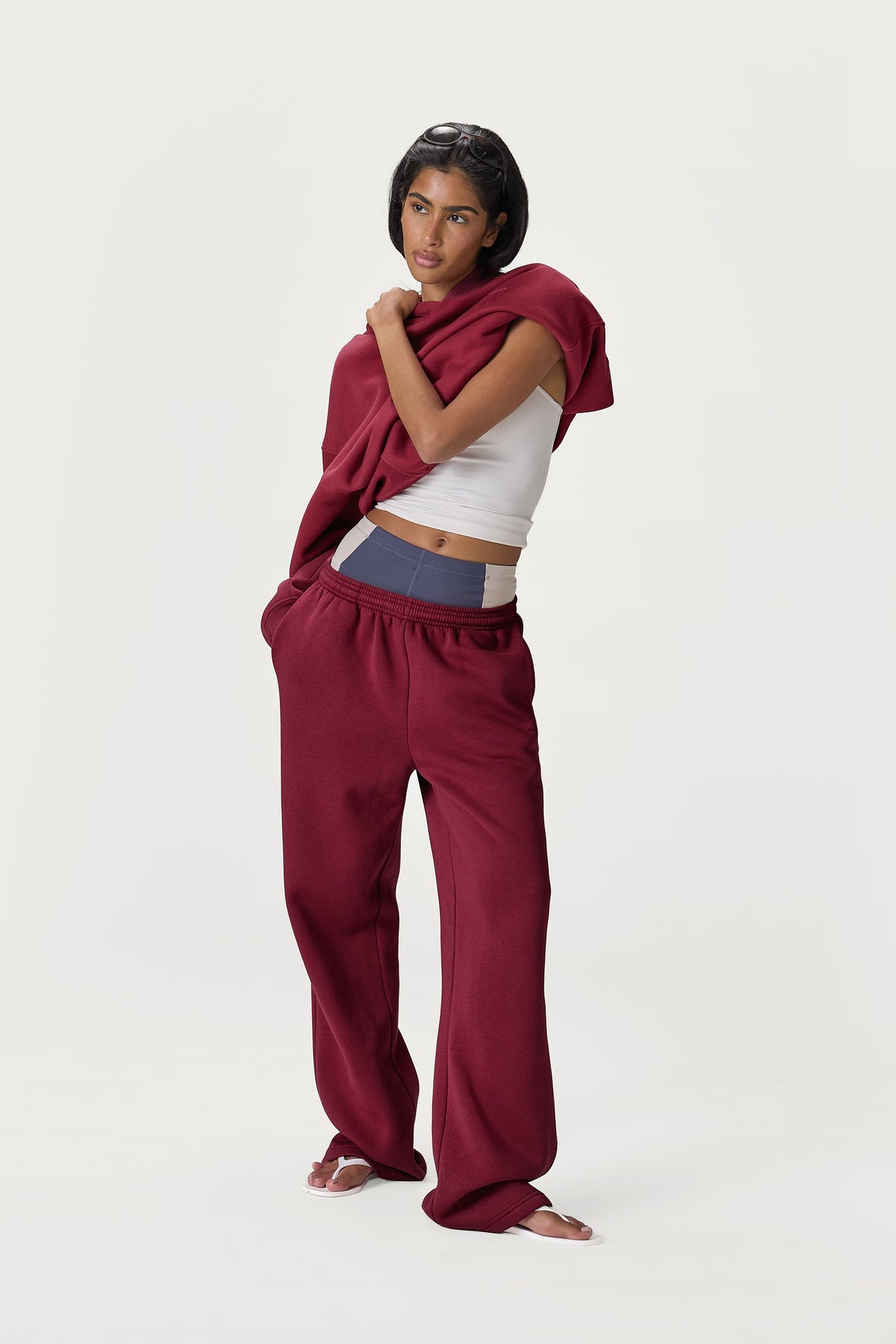 Pantalon de jogging classique à jambes larges, bordeaux