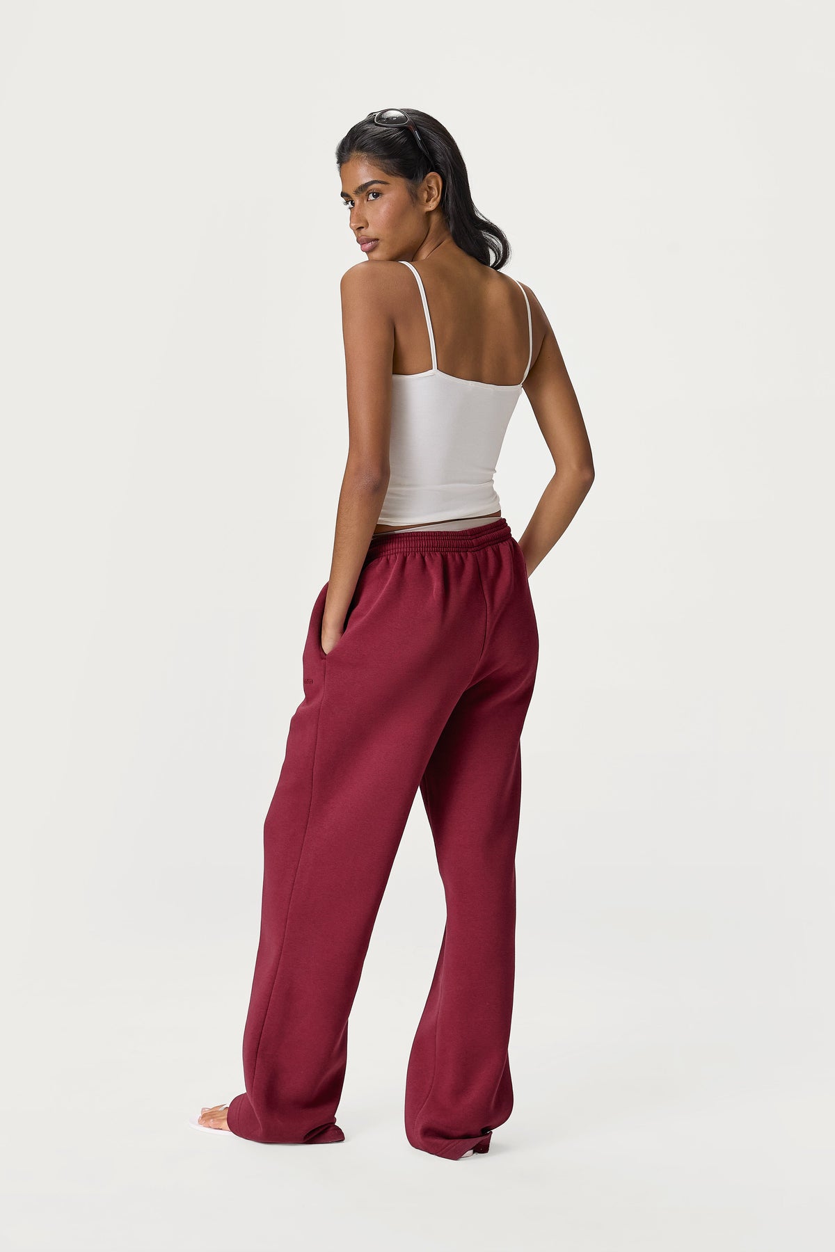 Pantalon de jogging classique à jambes larges, bordeaux