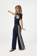 Pantaloni elasticizzati in cotone blu navy