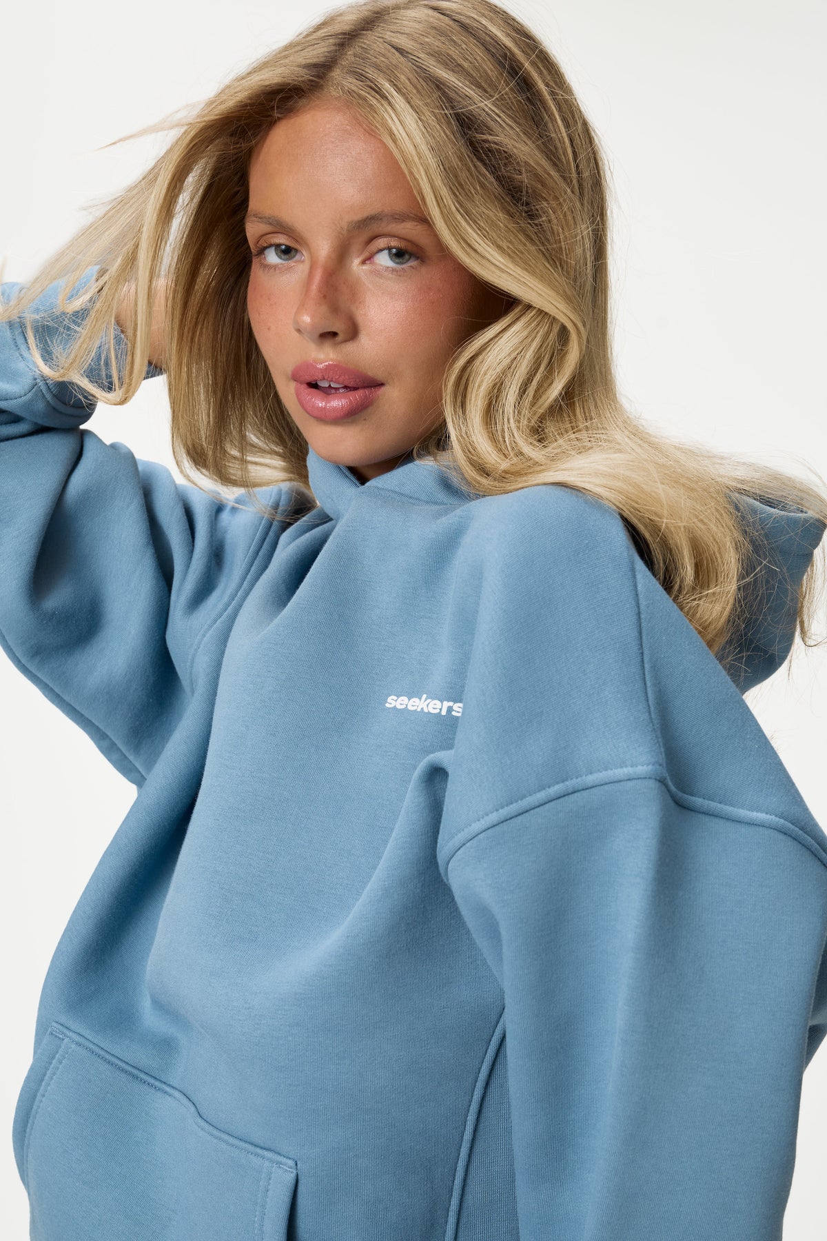 Brand Hoodie in Mid Blue