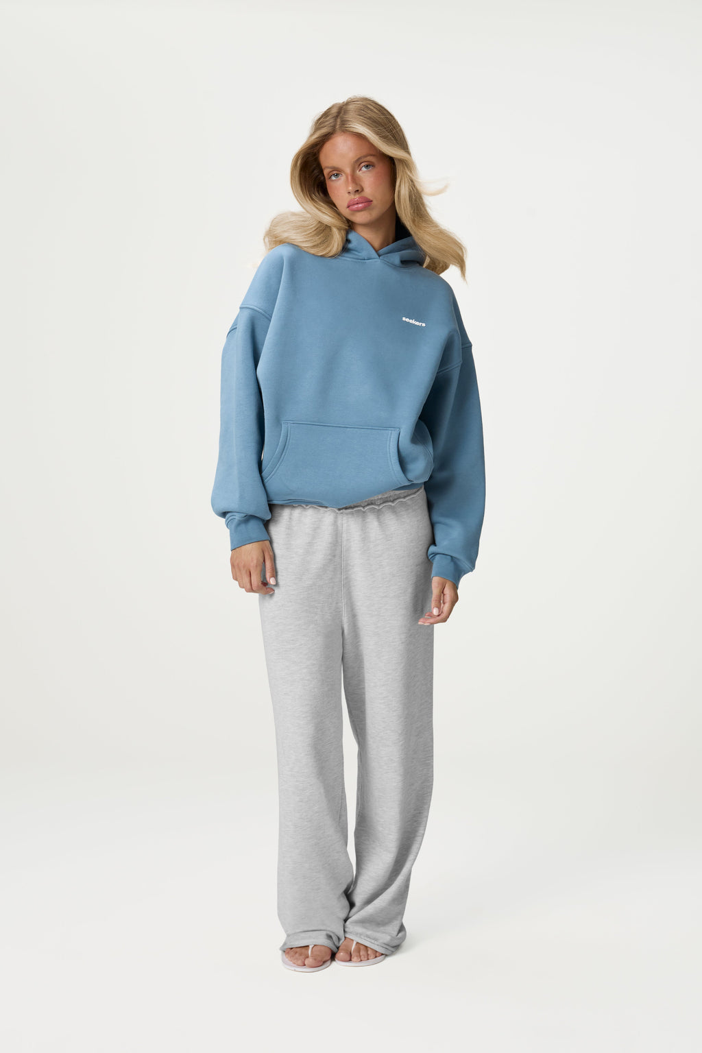Sweat à capuche de marque bleu moyen