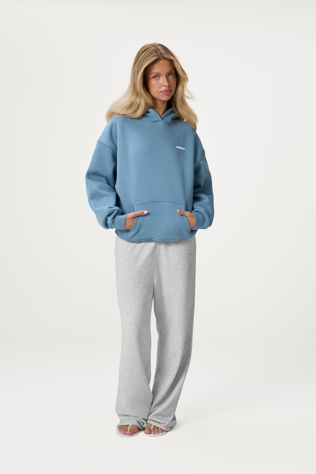 Sweat à capuche de marque bleu moyen