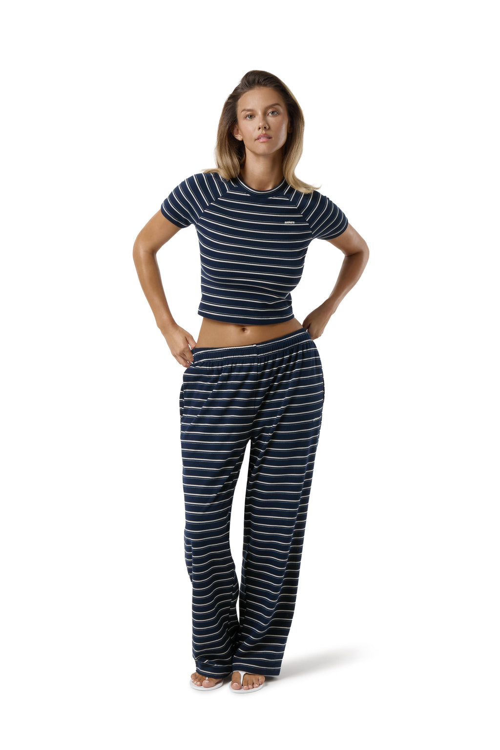 Pantaloni morbidi Wilma a gamba larga blu navy