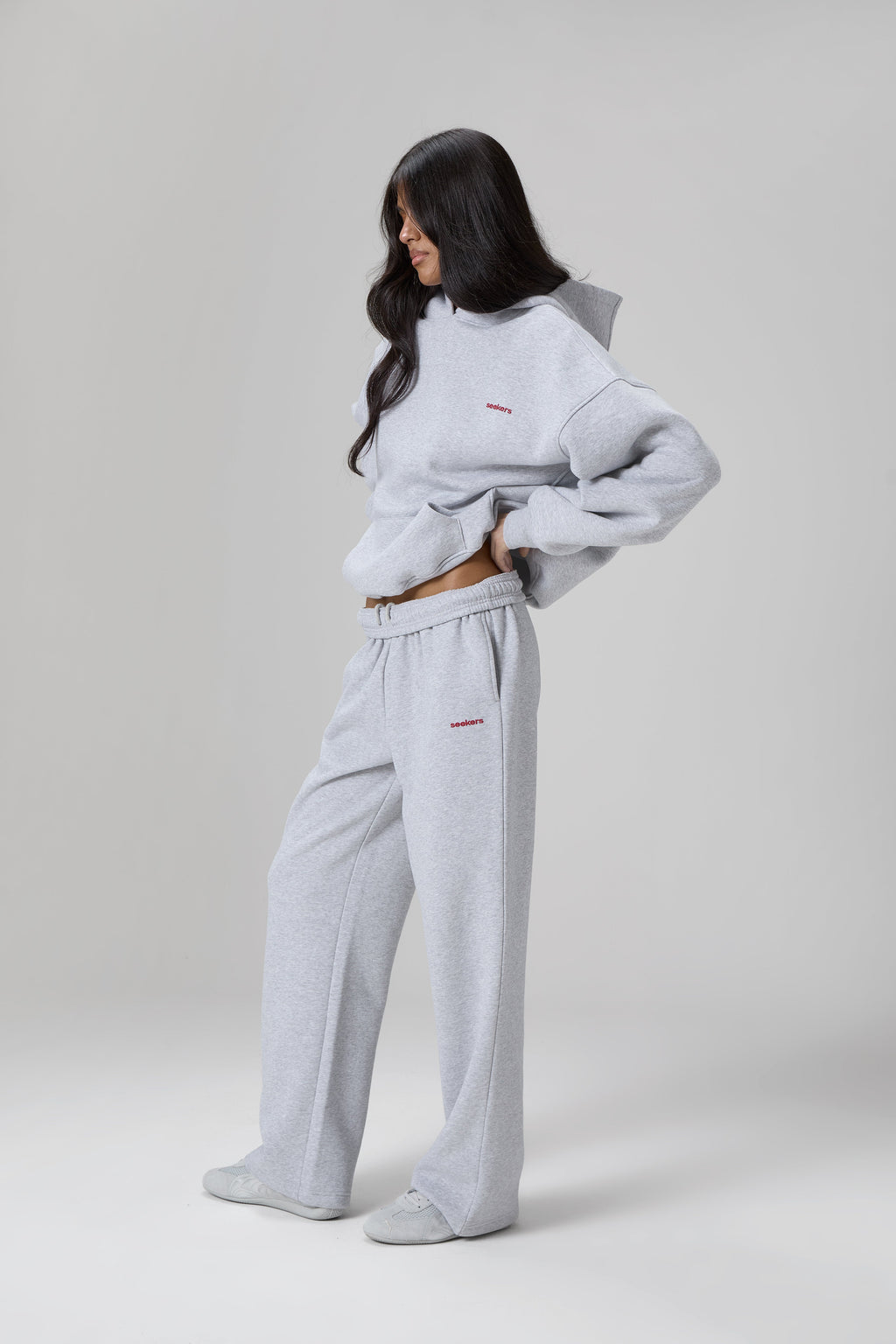 Klassische Wide-Leg-Sweathose in Grau meliert