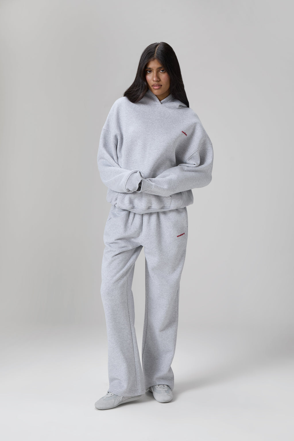 Klassische Wide-Leg-Sweathose in Grau meliert