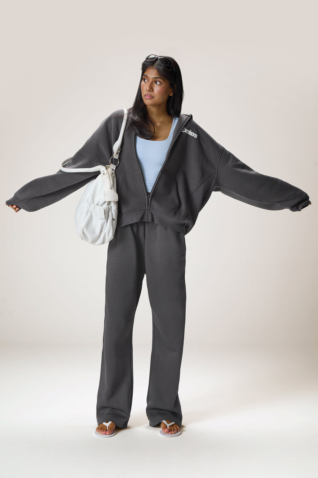 Pantalon de jogging large de sport gris anthracite