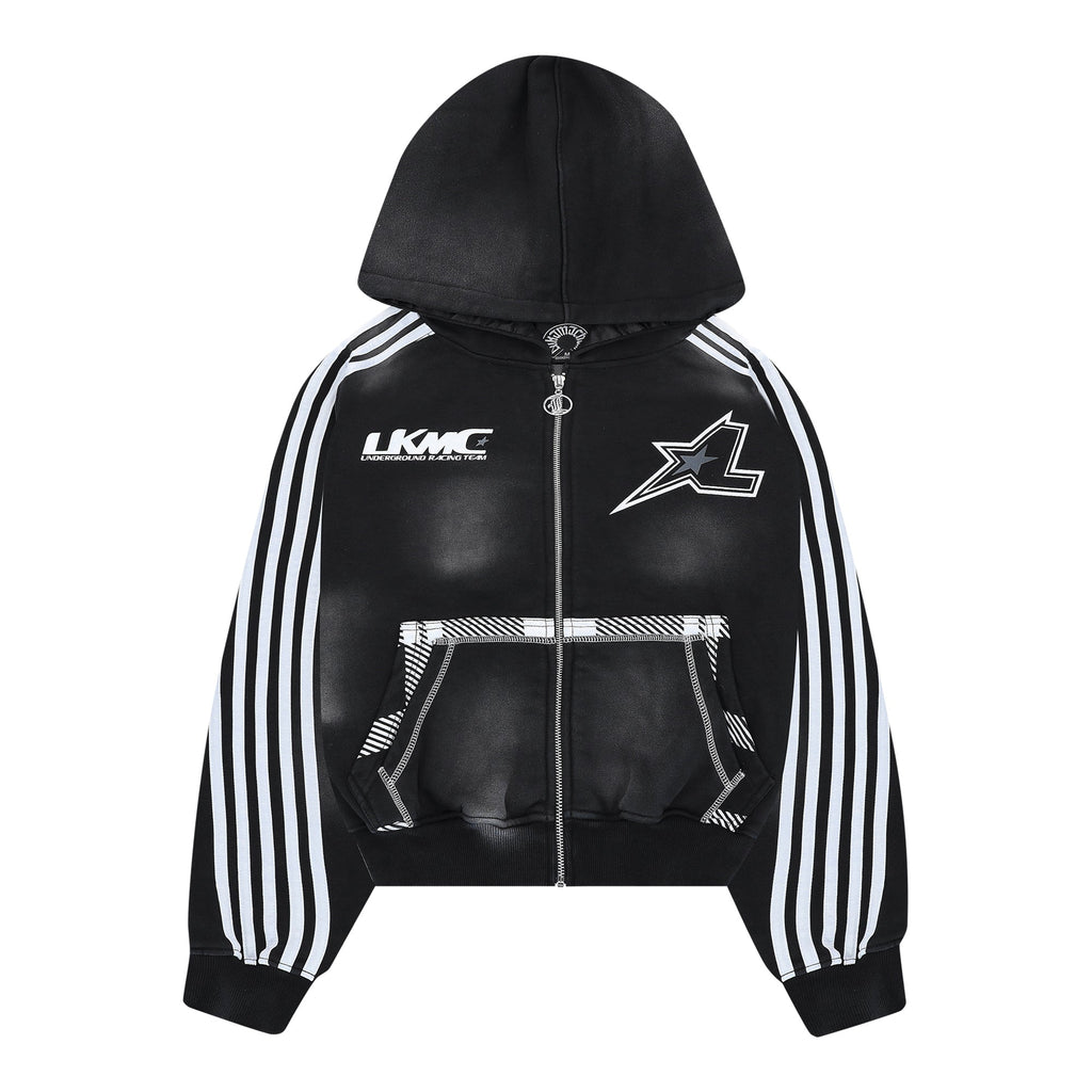 Zip Hoodie Striped - Black