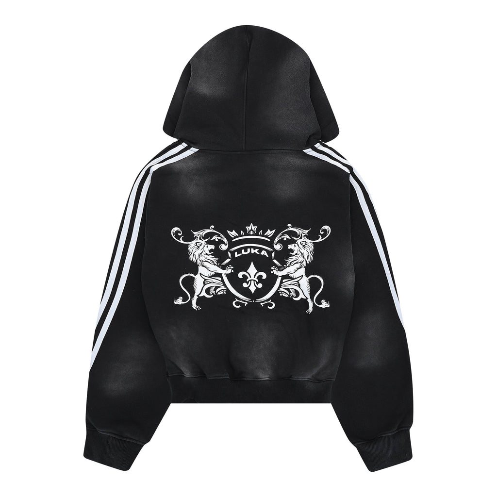 Zip Hoodie Striped - Black