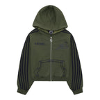 Sweat à capuche zippé rayé - Vert kaki