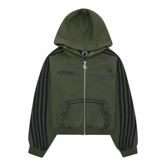 Kapuzenjacke mit Reißverschluss, gestreift - Armeegrün