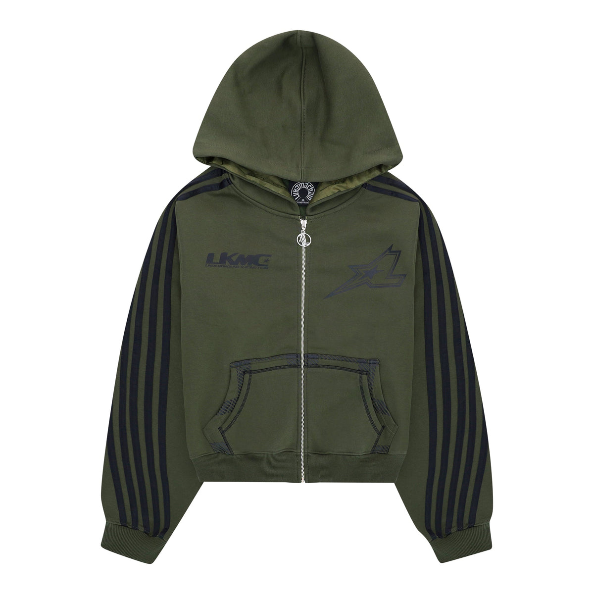 Zip Hoodie Striped - Army Green