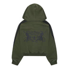 Sweat à capuche zippé rayé - Vert kaki