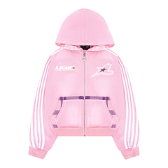 Sweat à capuche zippé rayé - Rose