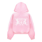 Hoodie met rits en strepen - roze