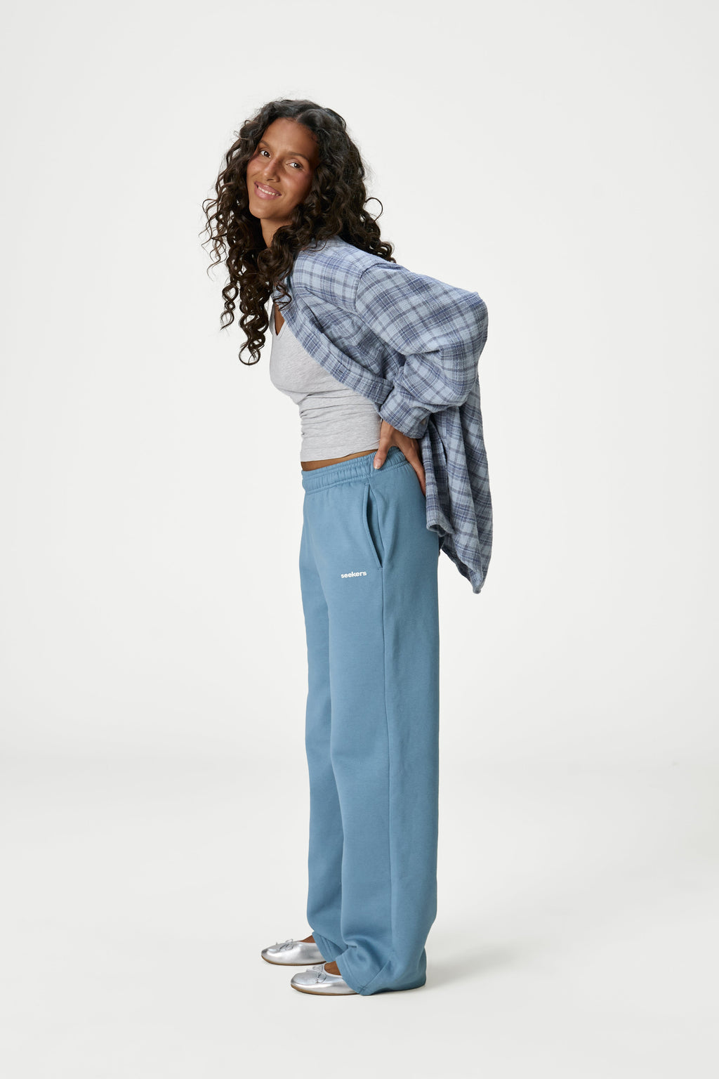 Pantaloni della tuta classici a gamba larga color blu medio