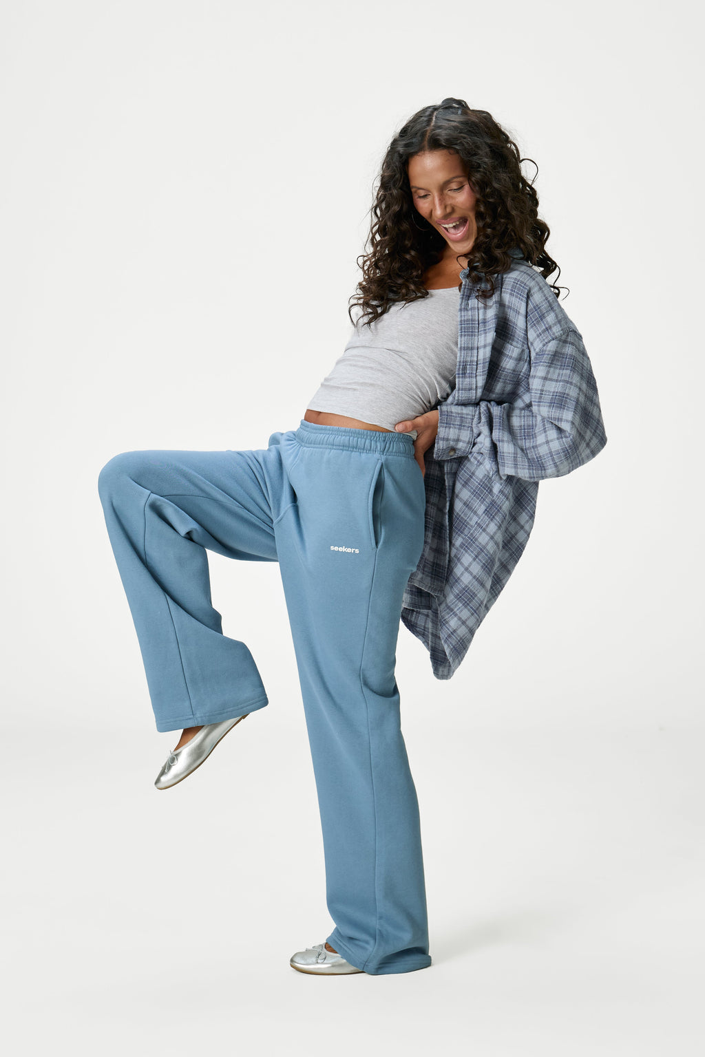 Pantaloni della tuta classici a gamba larga color blu medio