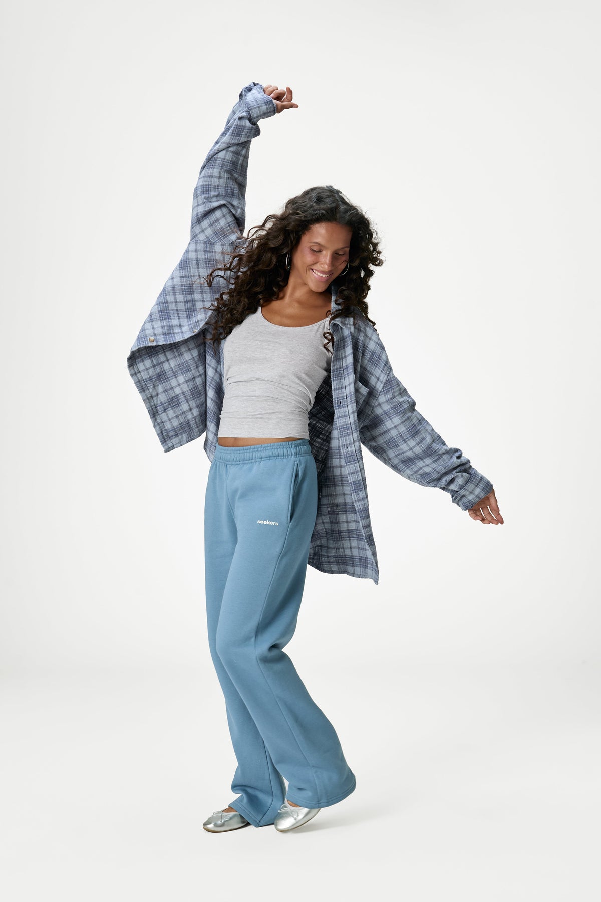 Classic Wide Leg Sweatpants in Mid Blue
