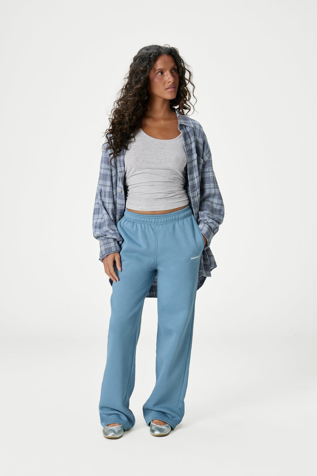 Pantaloni della tuta classici a gamba larga color blu medio