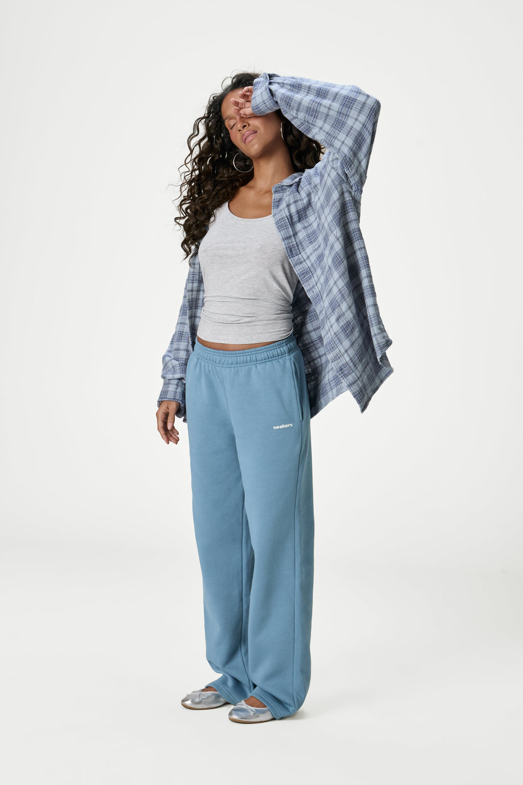 Pantaloni della tuta classici a gamba larga color blu medio