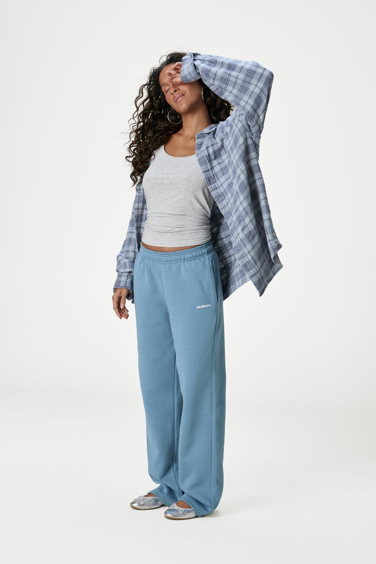 Pantaloni della tuta classici a gamba larga color blu medio