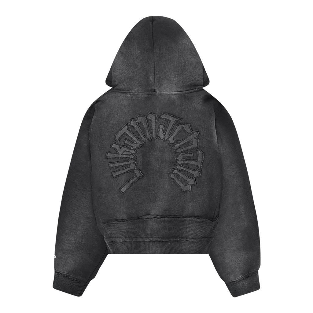 Sweat à capuche zippé effet usé 2.0 - Gris foncé