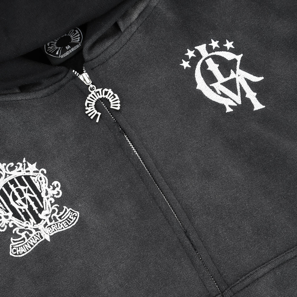 Sweat à capuche zippé effet usé 2.0 - Gris foncé