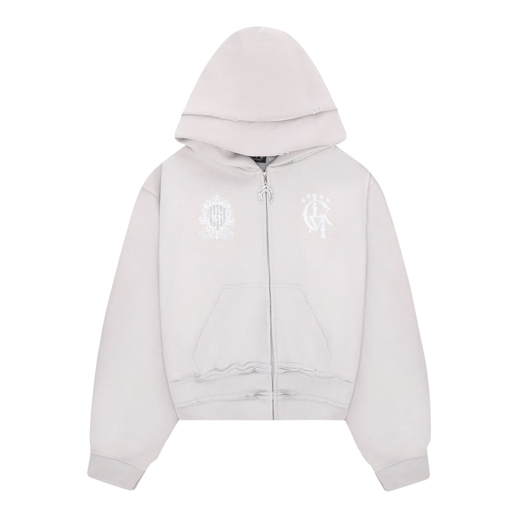 Felpa con cappuccio e zip effetto vissuto 2.0 - Grigio chiaro