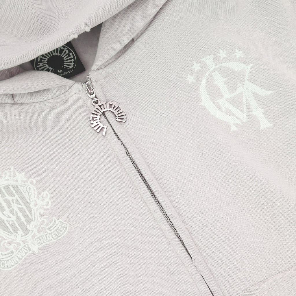Felpa con cappuccio e zip effetto vissuto 2.0 - Grigio chiaro