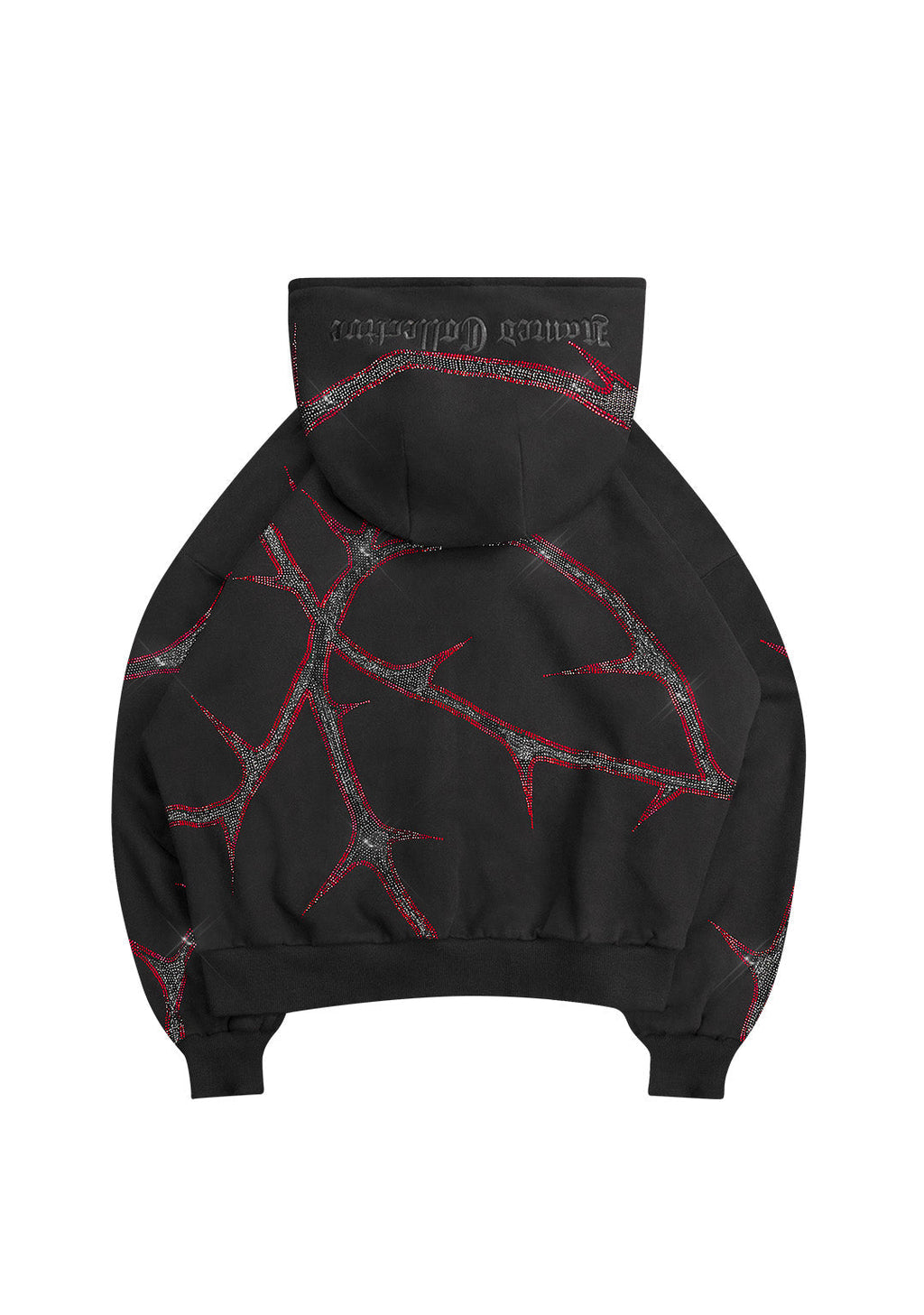THORN RHINESTONE ZIP HOODIE BLACK AND RED