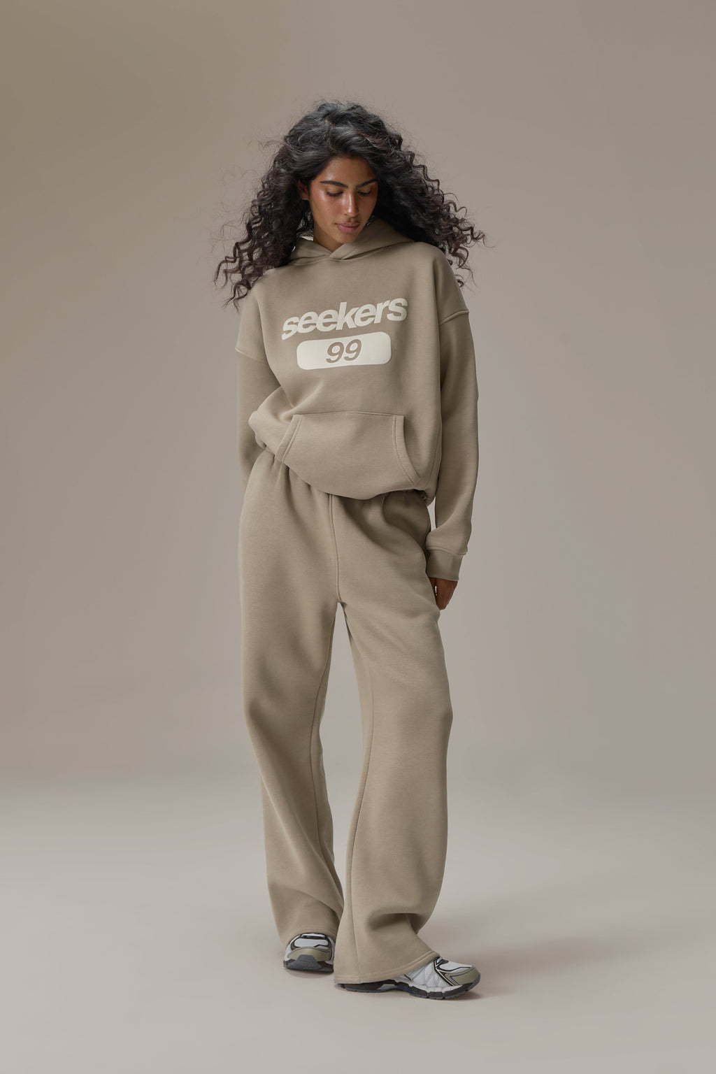 Classic Wide Leg Sweatpants in Beige