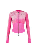 GLITCH EYELET VELOUR ZIP-HOODIE WASHED HOT PINK