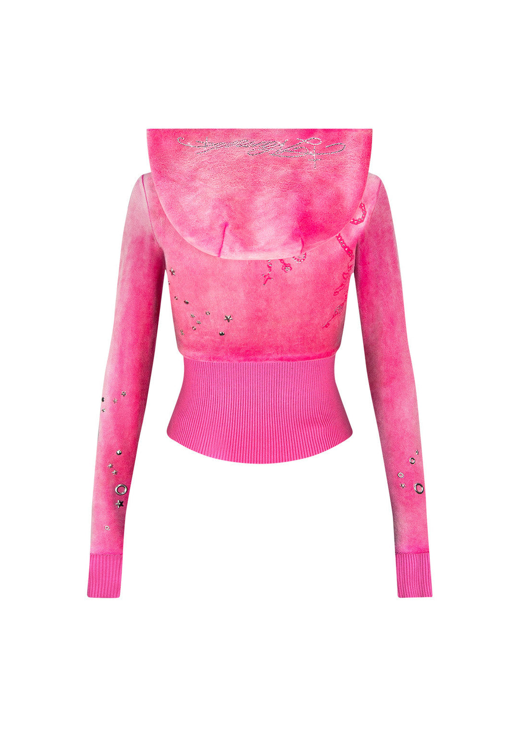 GLITCH EYELET VELOUR ZIP-HOODIE WASHED HOT PINK