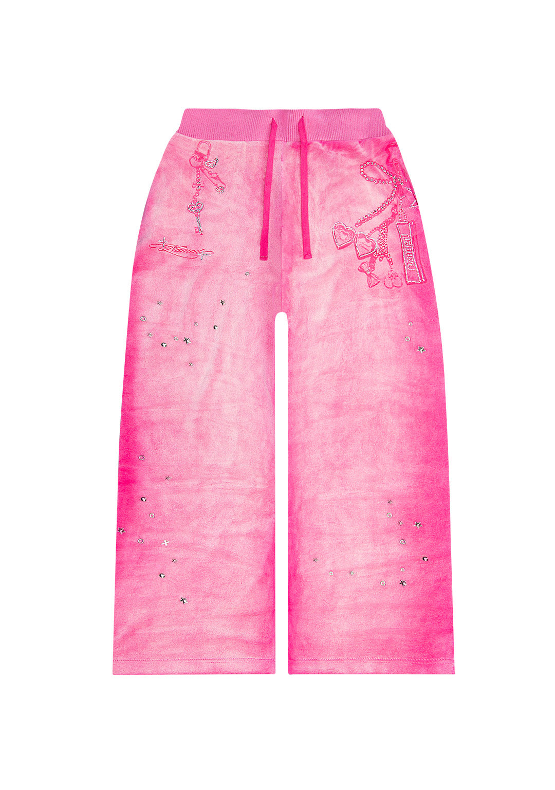 GLITCH EYELET VELOUR-JOGGINGHOSE GEWASCHENES HEISSES PINK