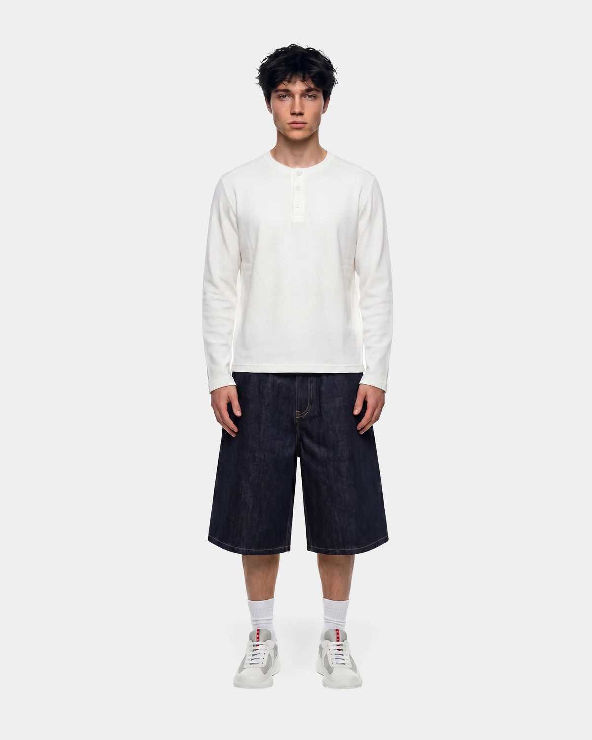 Waffle White Henley Longsleeve