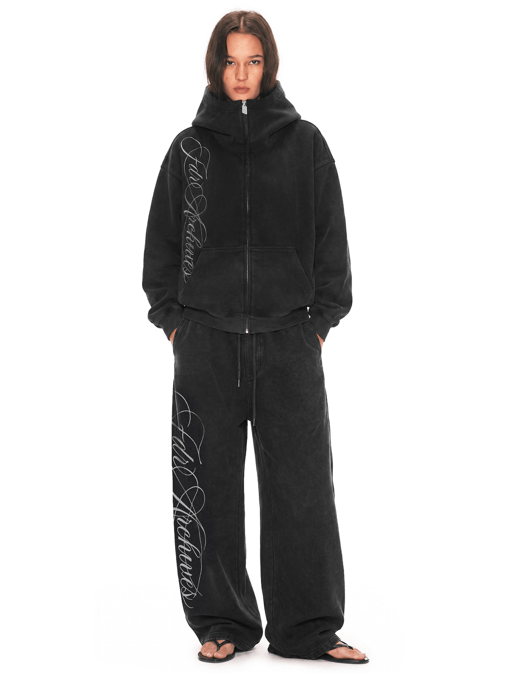 Hoodie met gewassen borduursel en rits