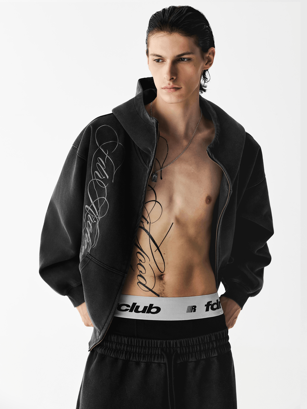 Hoodie met gewassen borduursel en rits