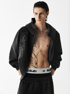 Sweat à capuche zippé à broderie délavée
