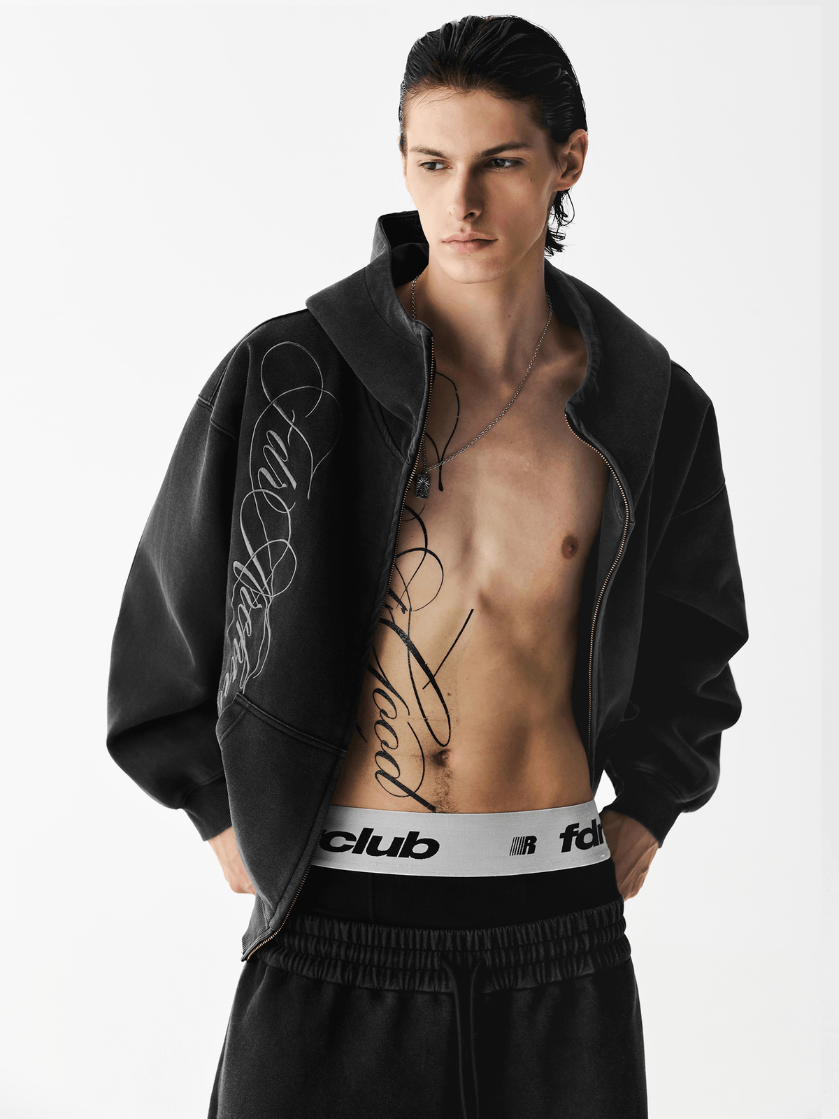 Hoodie met gewassen borduursel en rits
