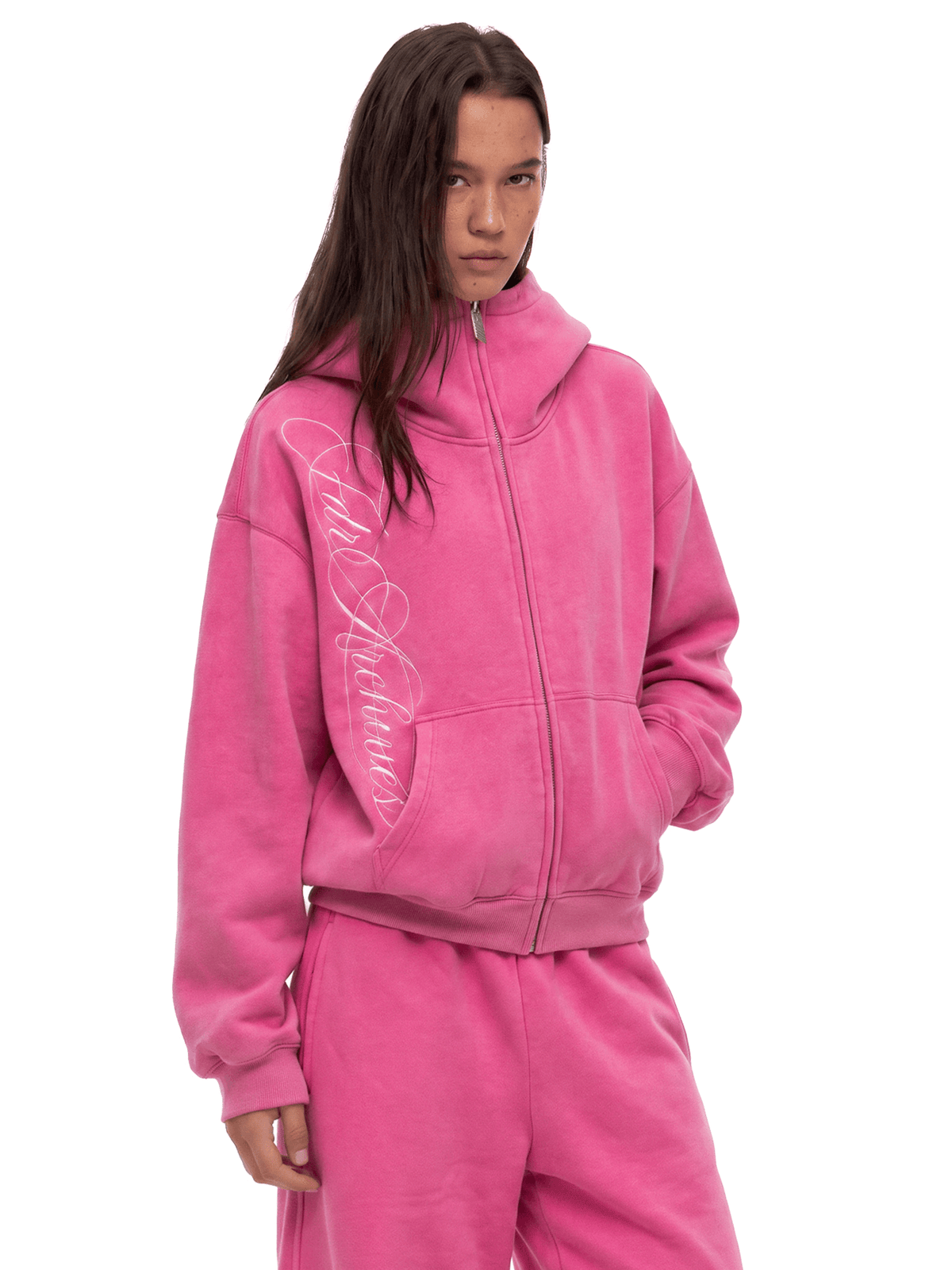 Hoodie met gewassen borduursel en rits