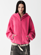 Sweat à capuche zippé à broderie délavée
