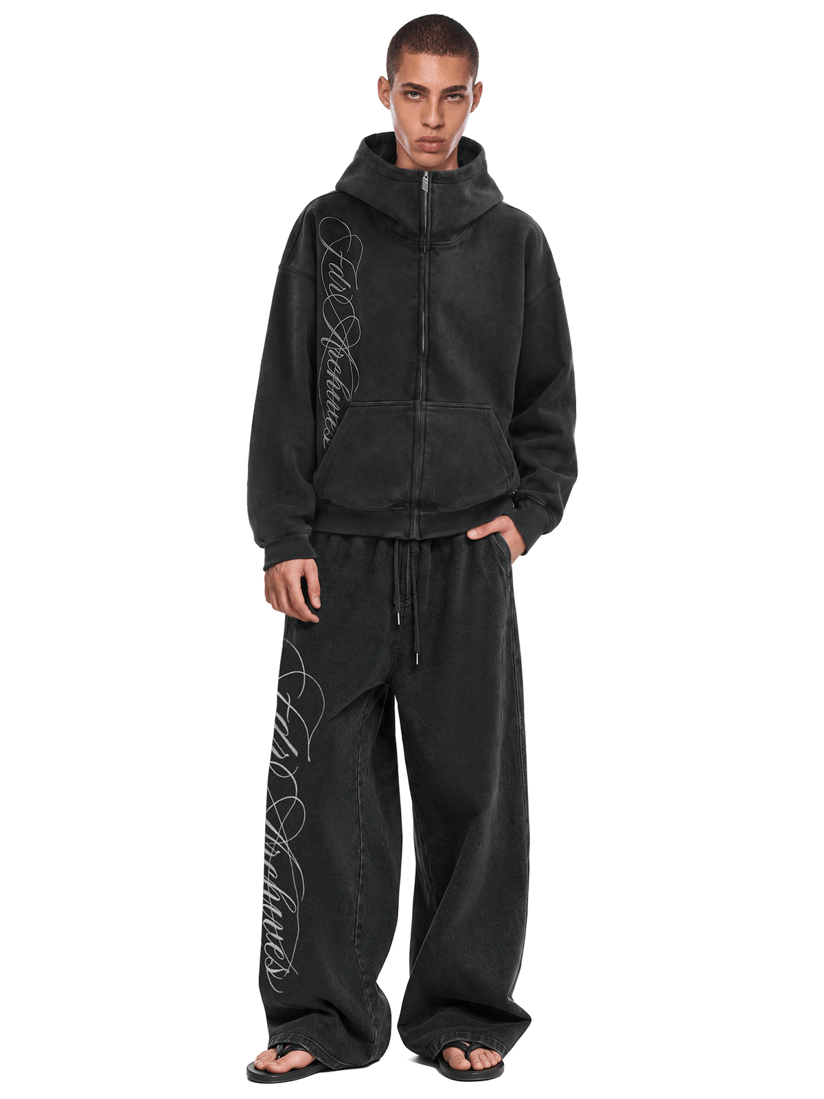 Hoodie met gewassen borduursel en rits