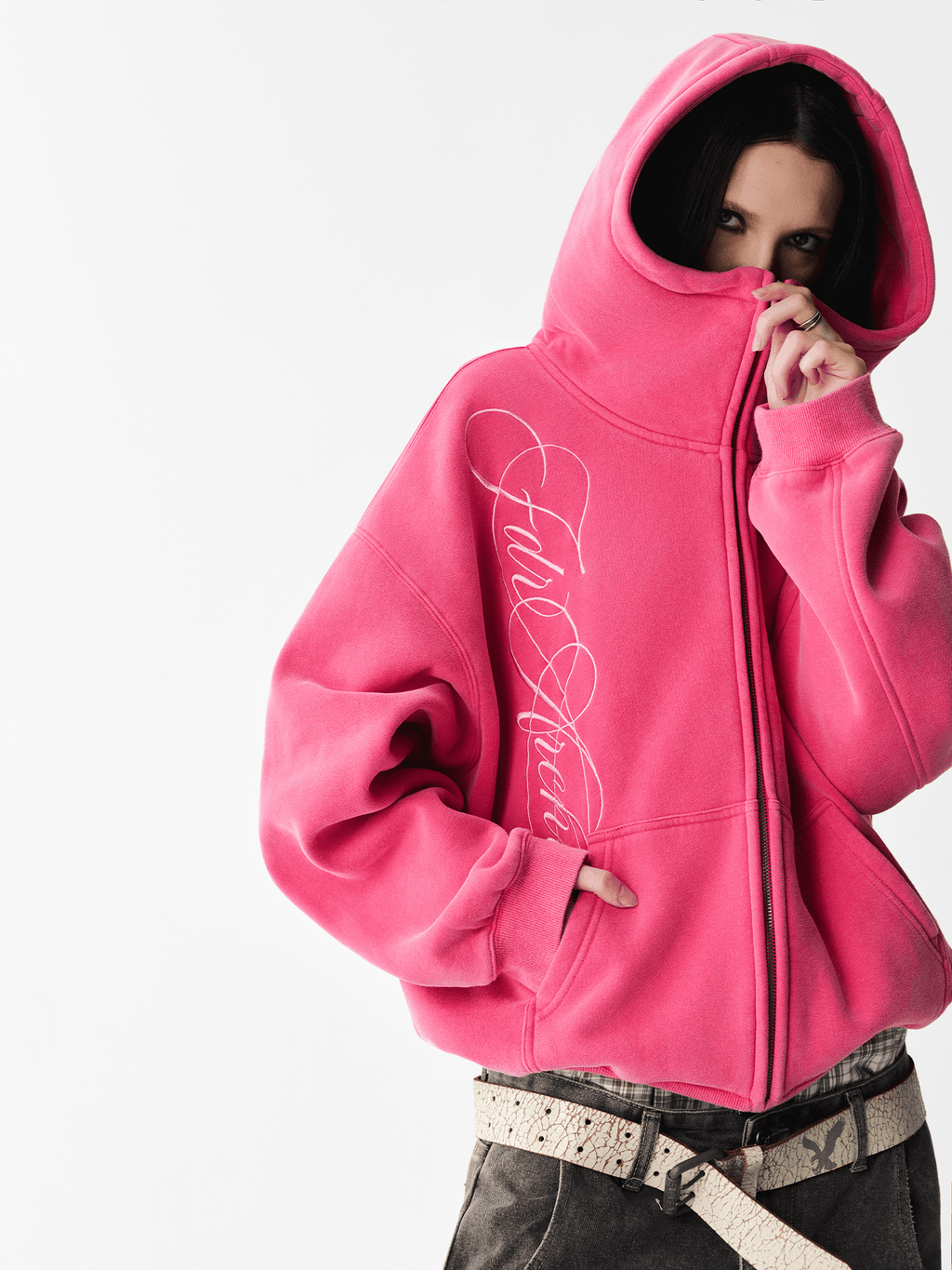 Hoodie met gewassen borduursel en rits