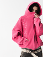 Sweat à capuche zippé à broderie délavée