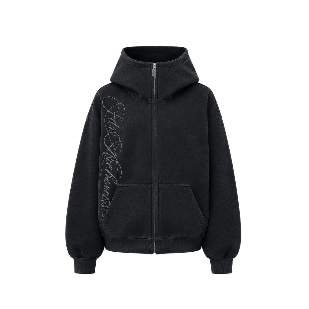 Hoodie met gewassen borduursel en rits