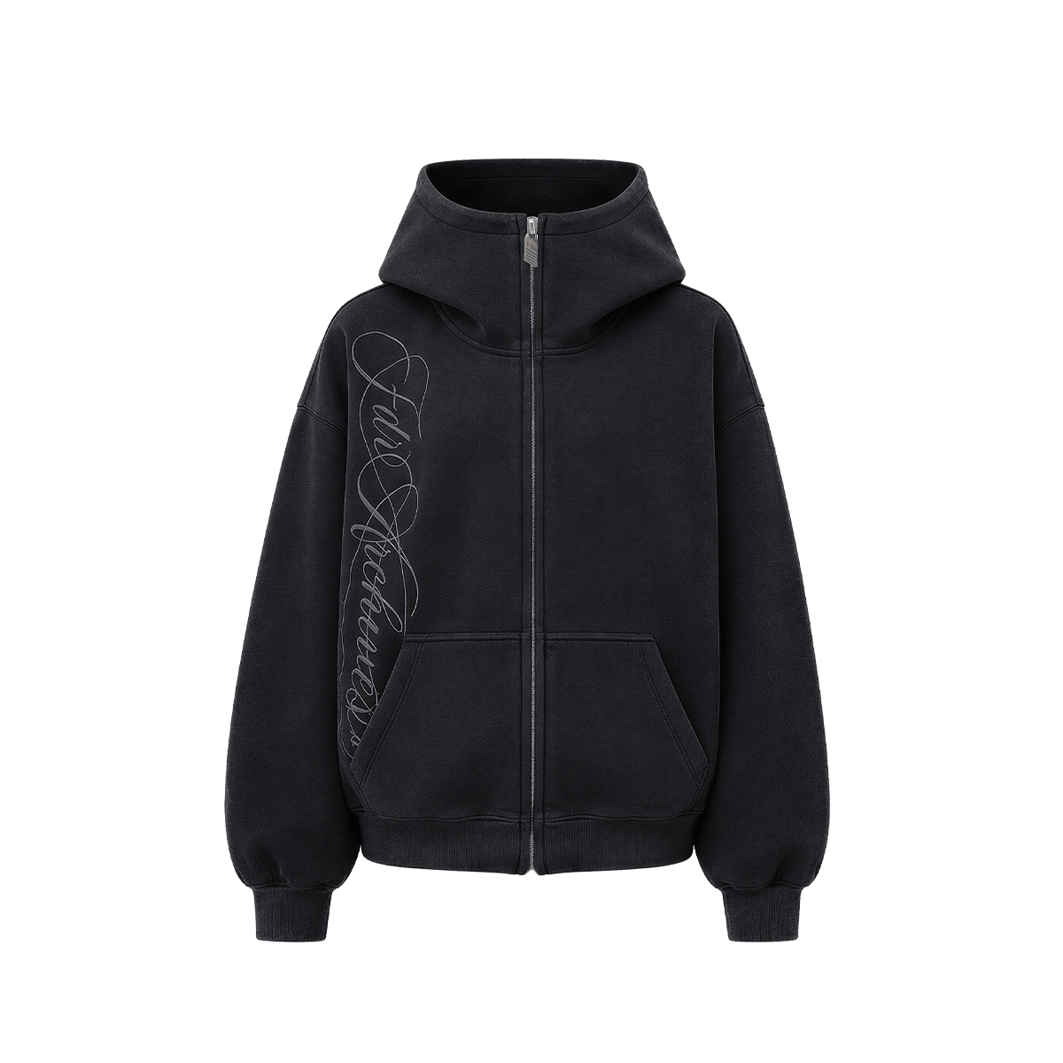 Hoodie met gewassen borduursel en rits