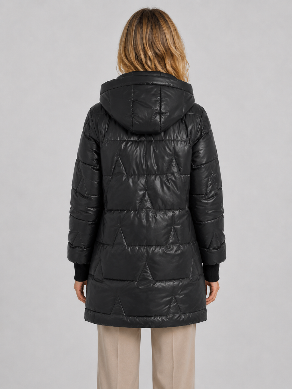Manteau long matelassé à capuche pour femme