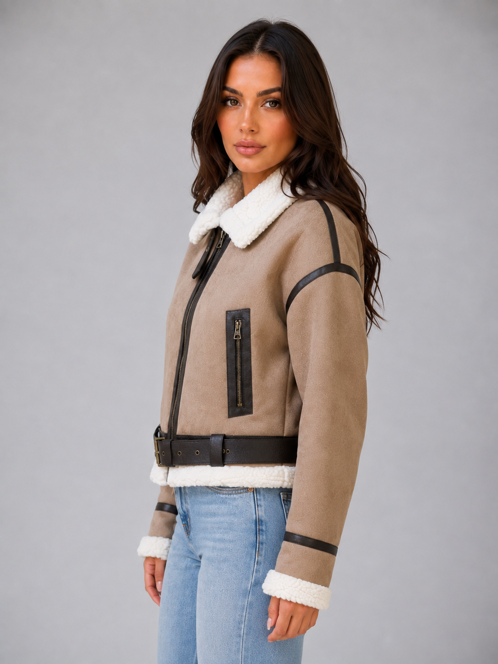 Giacca aviator da donna in ecocamoscio